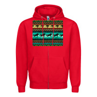 Red turquoise horse and bullskull aztec  pattern Zipper Hoodie - BarkalooDesign
