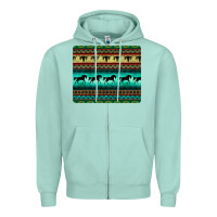 Seafoam turquoise horse and bullskull aztec  pattern Zipper Hoodie - BarkalooDesign