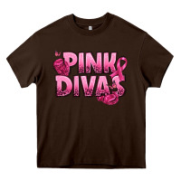 Chocolate Brown Pink Divas Breast Cancer Heavy Core Tee - NancyCooperArtShop