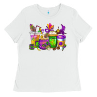 White mardi gras coffee cups cowgirl Ladies Tee - CowGirlArtShop