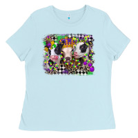 Baby Blue mardi gras heifers Ladies Tee - CowGirlArtShop