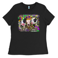 Black mardi gras heifers Ladies Tee - CowGirlArtShop
