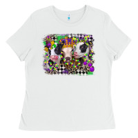 White mardi gras heifers Ladies Tee - CowGirlArtShop