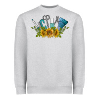 Heather Grey nail tools with sunflower Heavyweight Sweatshirt - BarkalooDesign