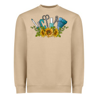 Mushroom nail tools with sunflower Heavyweight Sweatshirt - BarkalooDesign