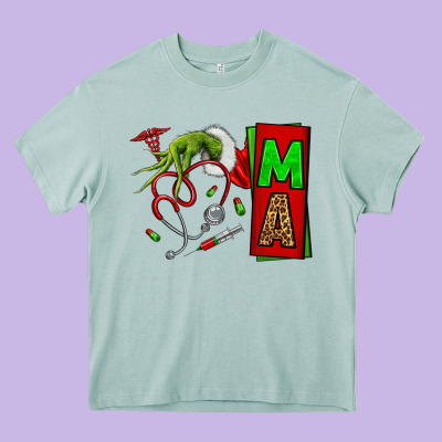 Christmas Character Nurse Heavy Core Tee Designed By Nancycooperartshop