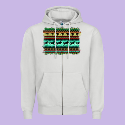 Turquoise Aztec Bullskull And Horse Zipper Hoodie Designed By Barkaloodesign