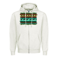 Oatmeal Heather turquoise aztec bullskull and horse Zipper Hoodie - BarkalooDesign