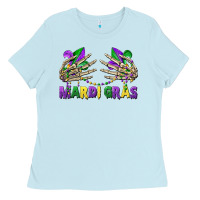 Baby Blue mardi gras skeleton hands Ladies Tee - CowGirlArtShop