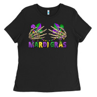 Black mardi gras skeleton hands Ladies Tee - CowGirlArtShop