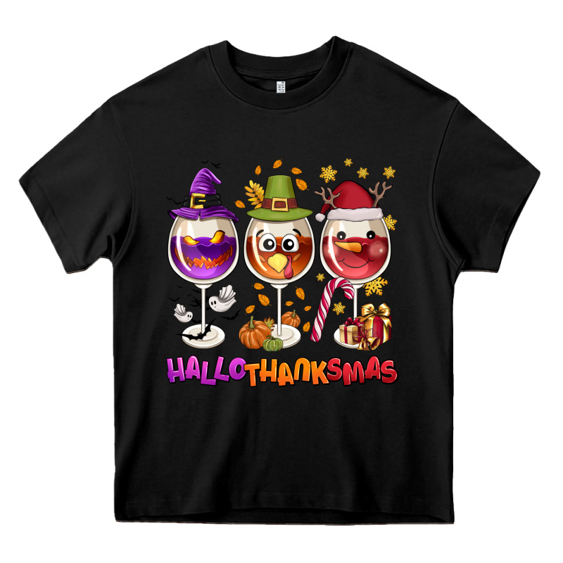 Hallothanksmas Wine Glasses Heavy Core Tee by NancyCooperArtShop | Teevron