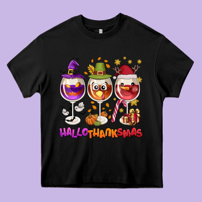Hallothanksmas Wine Glasses Heavy Core Tee Designed By Nancycooperartshop
