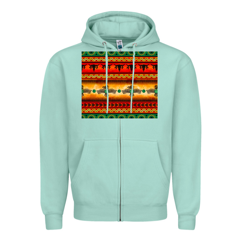 Thunderbird Bullskull Aztec Pattern Zipper Hoodie by BarkalooDesign | Teevron