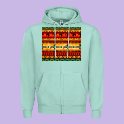 Thunderbird Bullskull Aztec Pattern Zipper Hoodie Designed By Barkaloodesign