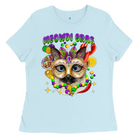 Baby Blue meowdi gras mardi gras cat Ladies Tee - CowGirlArtShop