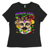 Black meowdi gras mardi gras cat Ladies Tee - CowGirlArtShop