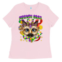 Bubblegum Pink meowdi gras mardi gras cat Ladies Tee - CowGirlArtShop
