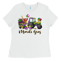 White mardi gras tractor Ladies Tee - CowGirlArtShop