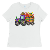 White mardi gras tractor Ladies Tee - CowGirlArtShop