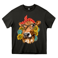Asphalt Western Cow with Sunflowers and Gemstone Heavy Core Tee - texasbilliewilder