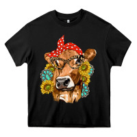 Black Western Cow with Sunflowers and Gemstone Heavy Core Tee - texasbilliewilder