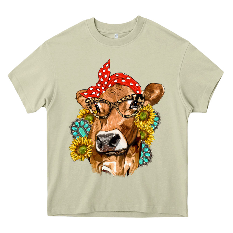 Western Cow With Sunflowers And Gemstone Heavy Core Tee by texasbilliewilder | Teevron