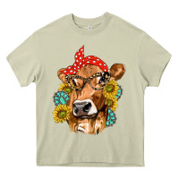 Mossy Western Cow with Sunflowers and Gemstone Heavy Core Tee - texasbilliewilder