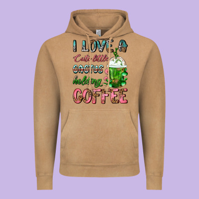 I Love A Cute Little Cactus Holding Coffee Vintage Hoodie Designed By Fadigitalartstudio