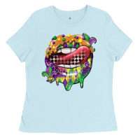 Baby Blue mardi gras lips Ladies Tee - CowGirlArtShop