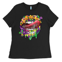 Black mardi gras lips Ladies Tee - CowGirlArtShop