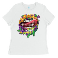 White mardi gras lips Ladies Tee - CowGirlArtShop