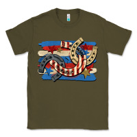 Army Green 4th of july horseshoe Classic Tee - CowGirlArtShop