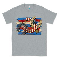 Heather Grey 4th of july horseshoe Classic Tee - CowGirlArtShop