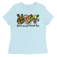 Baby Blue peace love mardi gras Ladies Tee - CowGirlArtShop