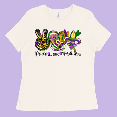 Peace Love Mardi Gras Ladies Tee Designed By Cowgirlartshop