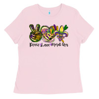Bubblegum Pink peace love mardi gras Ladies Tee - CowGirlArtShop