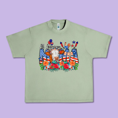 All American Mama Cow Flowers Urban Heavy Tee Designed By Cowcowdesign