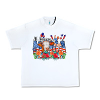 White All American Mama Cow Flowers Urban Heavy Tee - CowCowDesign