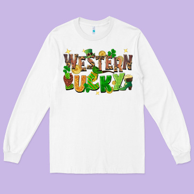 Western Lucky St. Patricks Day Long Sleeve Tee Designed By Fadigitalartstudio