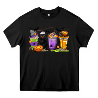 Black Halloween Cat Coffee Cups Heavy Core Tee - texasbilliewilder
