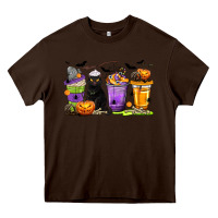 Chocolate Brown Halloween Cat Coffee Cups Heavy Core Tee - texasbilliewilder