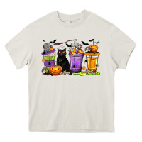 Cream Halloween Cat Coffee Cups Heavy Core Tee - texasbilliewilder