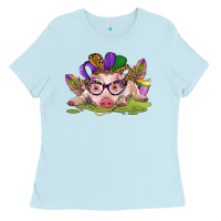 Baby Blue mardi gras pig Ladies Tee - CowGirlArtShop