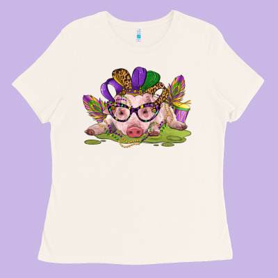 Mardi Gras Pig Ladies Tee Designed By Cowgirlartshop