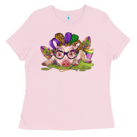 Bubblegum Pink mardi gras pig Ladies Tee - CowGirlArtShop