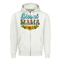 Oatmeal Heather blessed mama Zipper Hoodie - BarkalooDesign