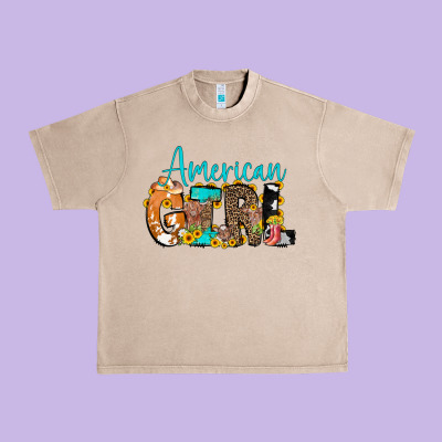American Girl, Western Cowhide Urban Heavy Tee Designed By Cowcowdesign