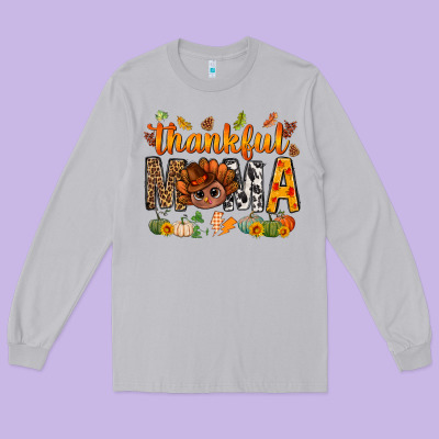 Thankful Mama And Turkey Bbs Long Sleeve Tee Designed By Bundleandbundleshop