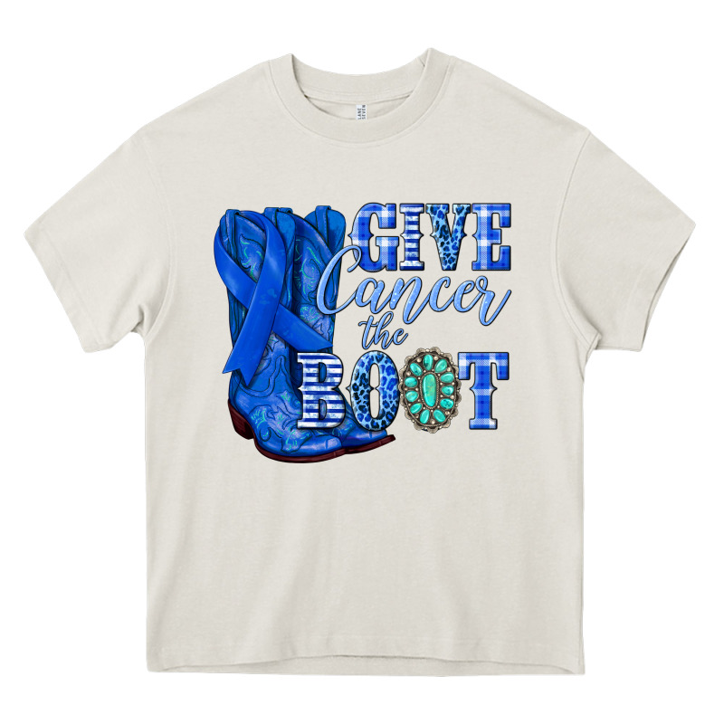 Give Cancer The Boot Colon Cancer Blue Ribbon Nca Heavy Core Tee by NancyCooperArtShop | Teevron
