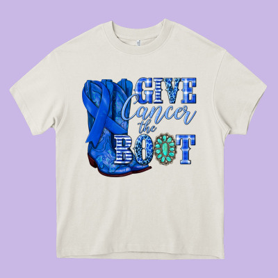 Give Cancer The Boot Colon Cancer Blue Ribbon Nca Heavy Core Tee Designed By Nancycooperartshop